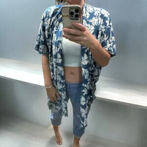 Known Supply Organic Cotton Blue Floral Kimono Medium Large